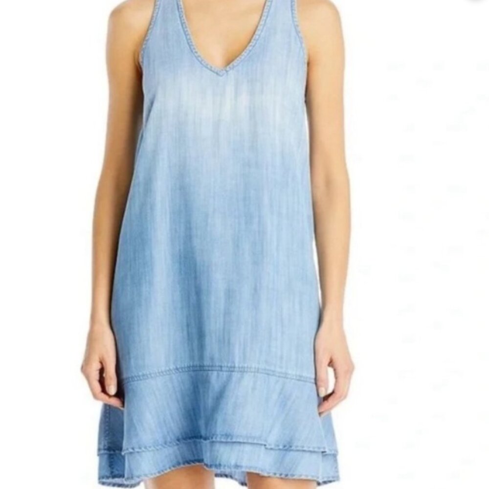 Like New Bella Dahl Chambray Ruffle Skirt mini dress SIze XS